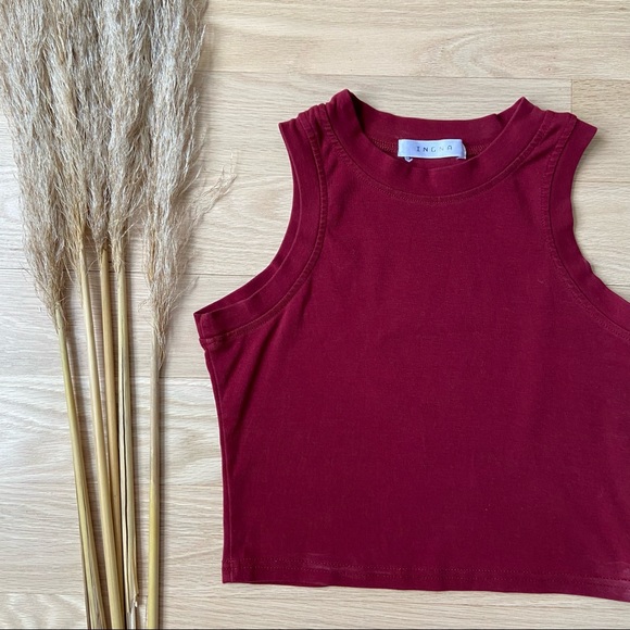Cropped High Neck Muscle Tank | Maroon | XS - Picture 5 of 5